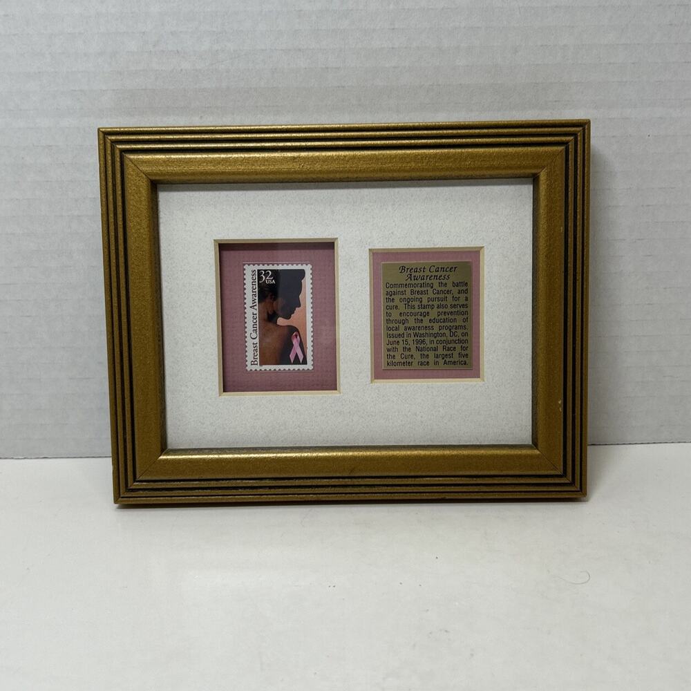 USPS 32c Breast Cancer Awareness Legacy II Edition Postage Stamp Golden Framed